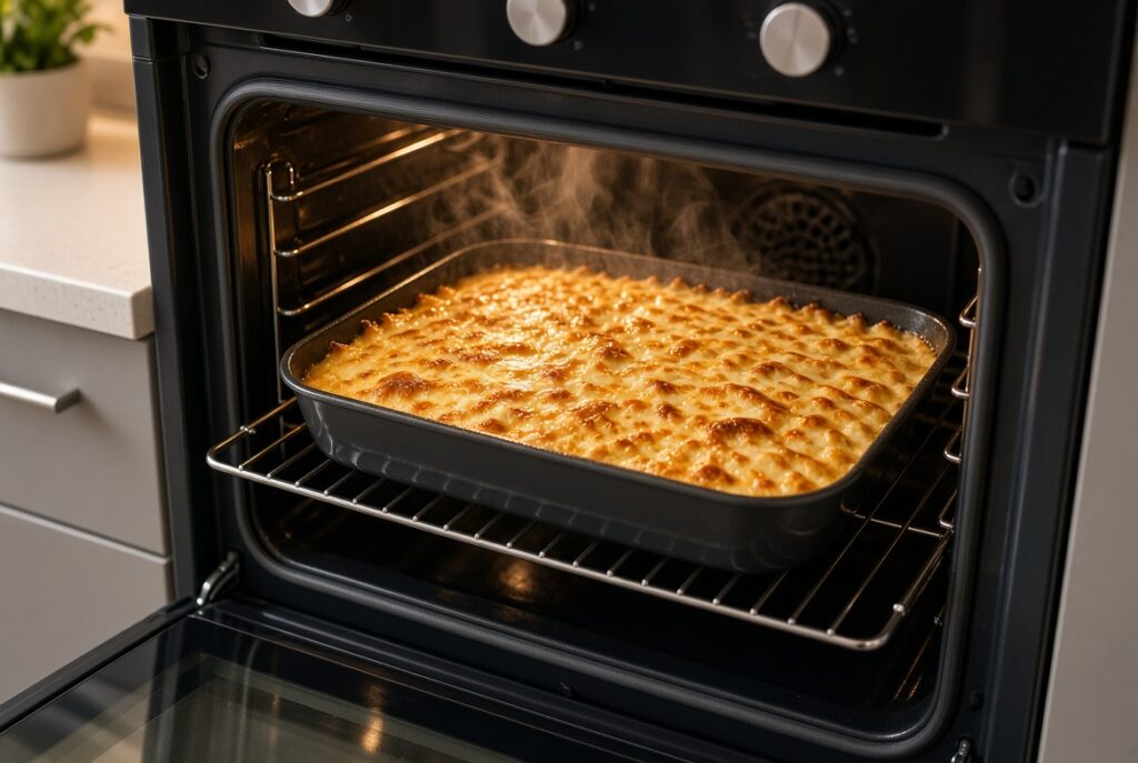 Homemade casserole coming out of the oven